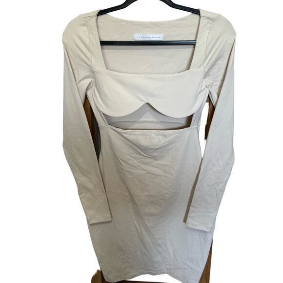 Susana Monaco Square Neck Cutout Dress Bodycon Long Sleeves Cream Size Small - Picture 4 of 12